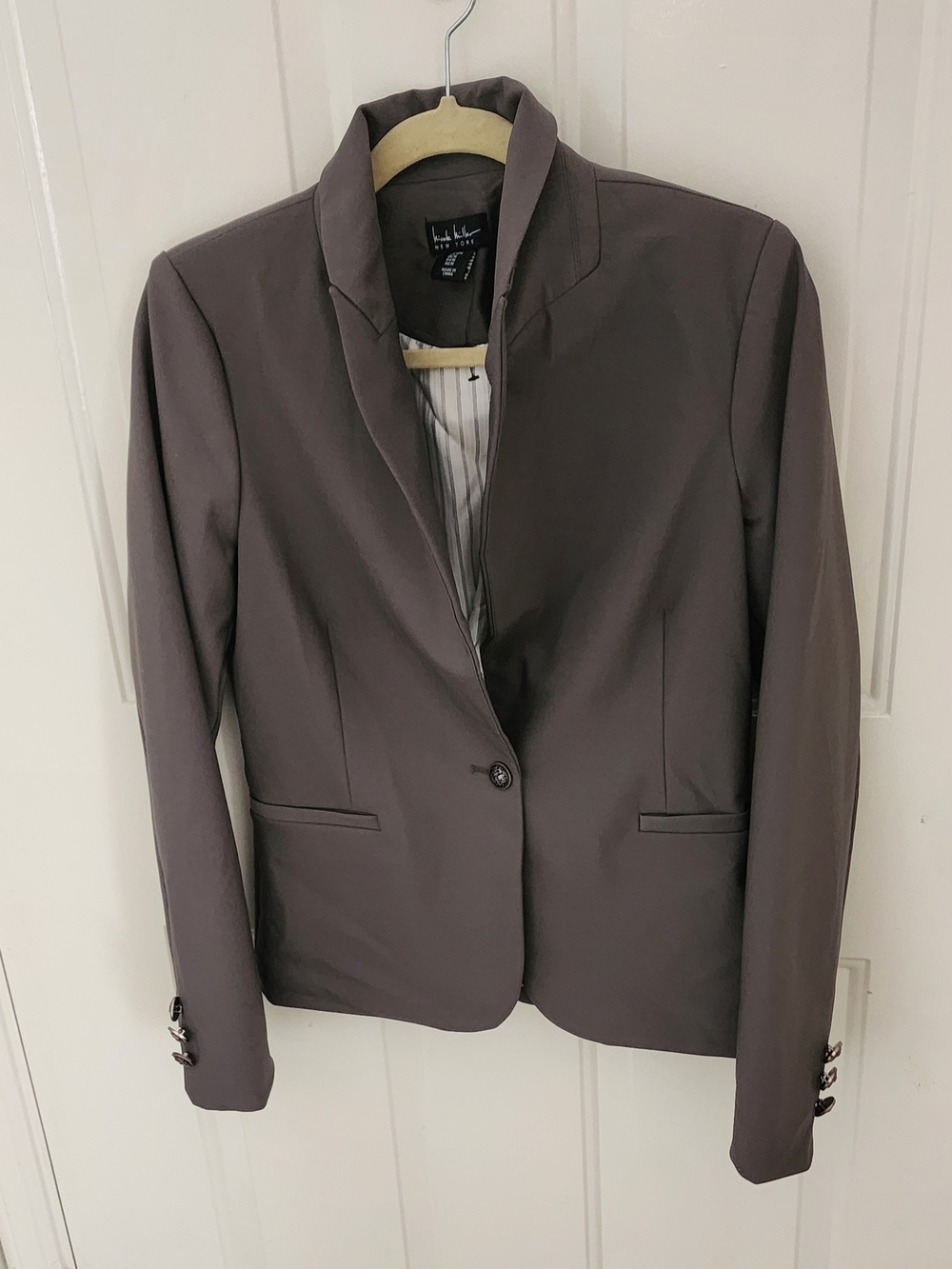 Nicole Miller NY Size M Tailored Stretch Blazer Jacket - Charcoal Gray